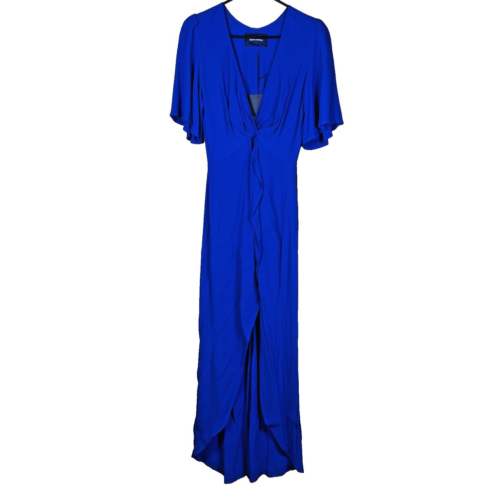 NEW Reformation Dress Womens 4 Cobalt Blue Westport High-Low V-Neck Dress